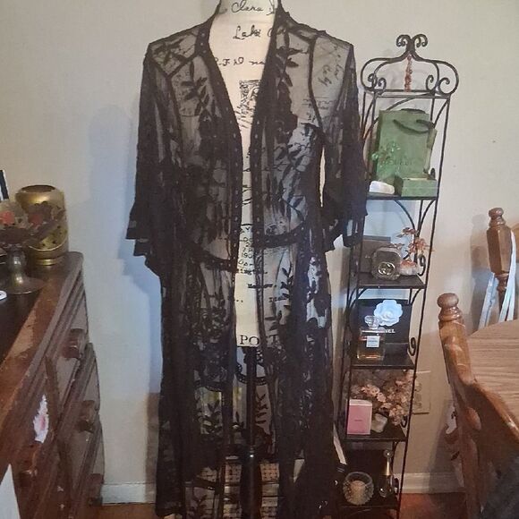 Rachel Zoe Sheer Black Lace Kimono Cover Up O/S - Picture 1 of 9